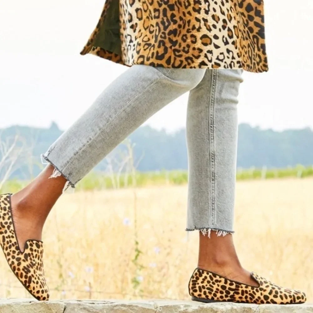 Birdie's Starling Flat Smoking Loafer Shoe Leopard Calf Hair Classic Mobwife 8.5 - Picture 1 of 15
